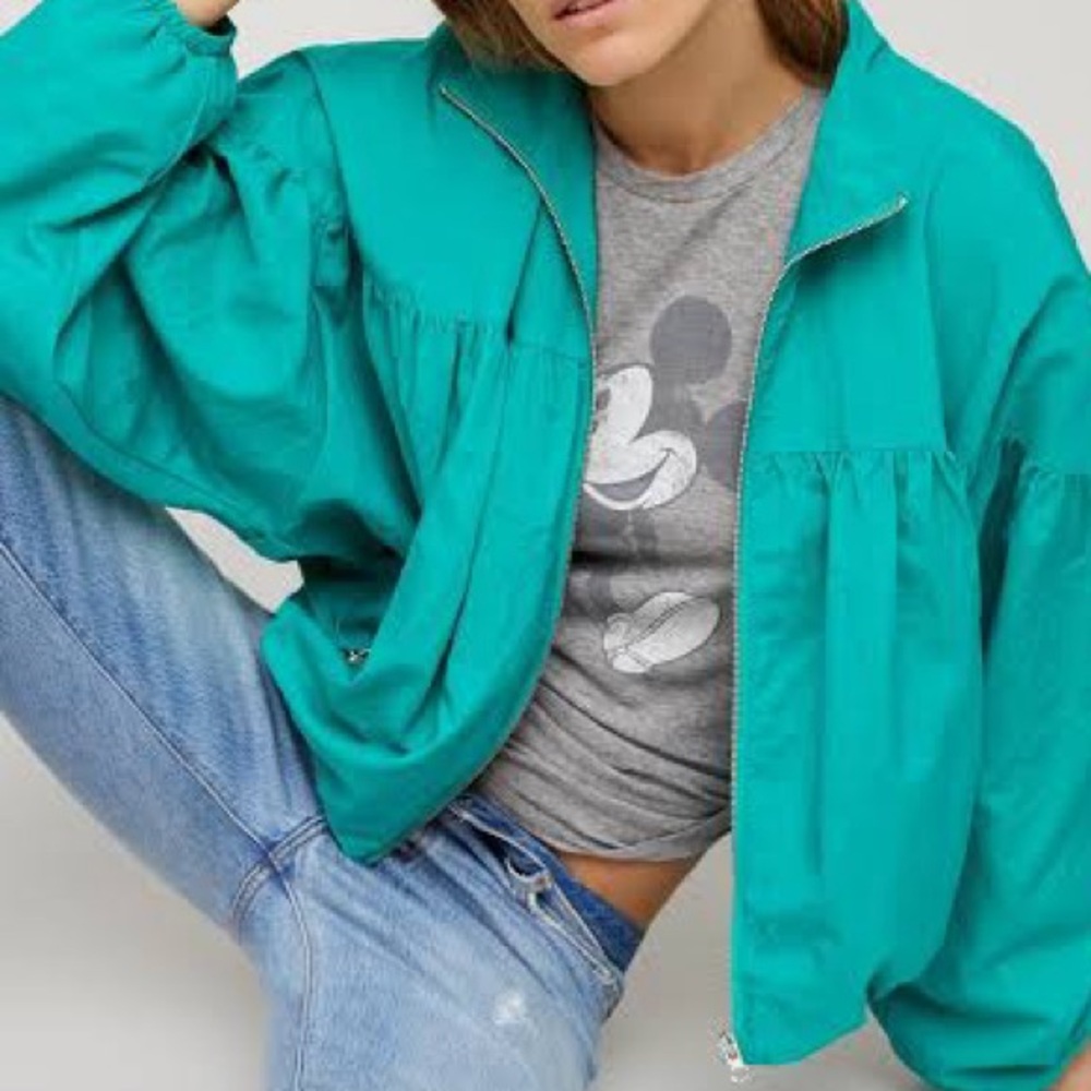 Free People Balloon Bomber Teal Jacket